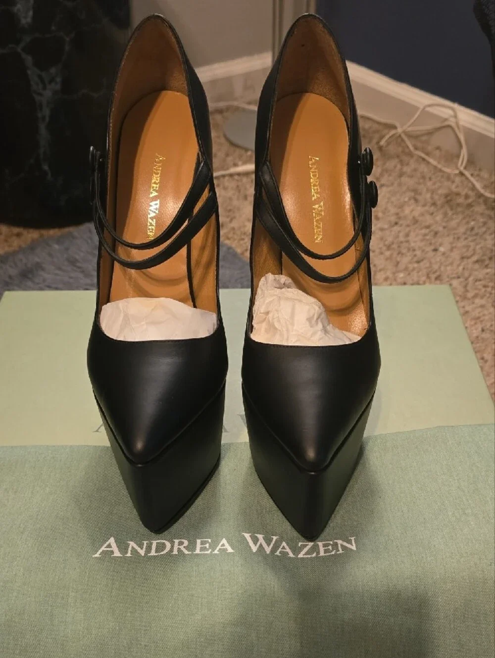 Andrea Wazen Double Jeu Platform Shoes. Size 38, Black, NWB.